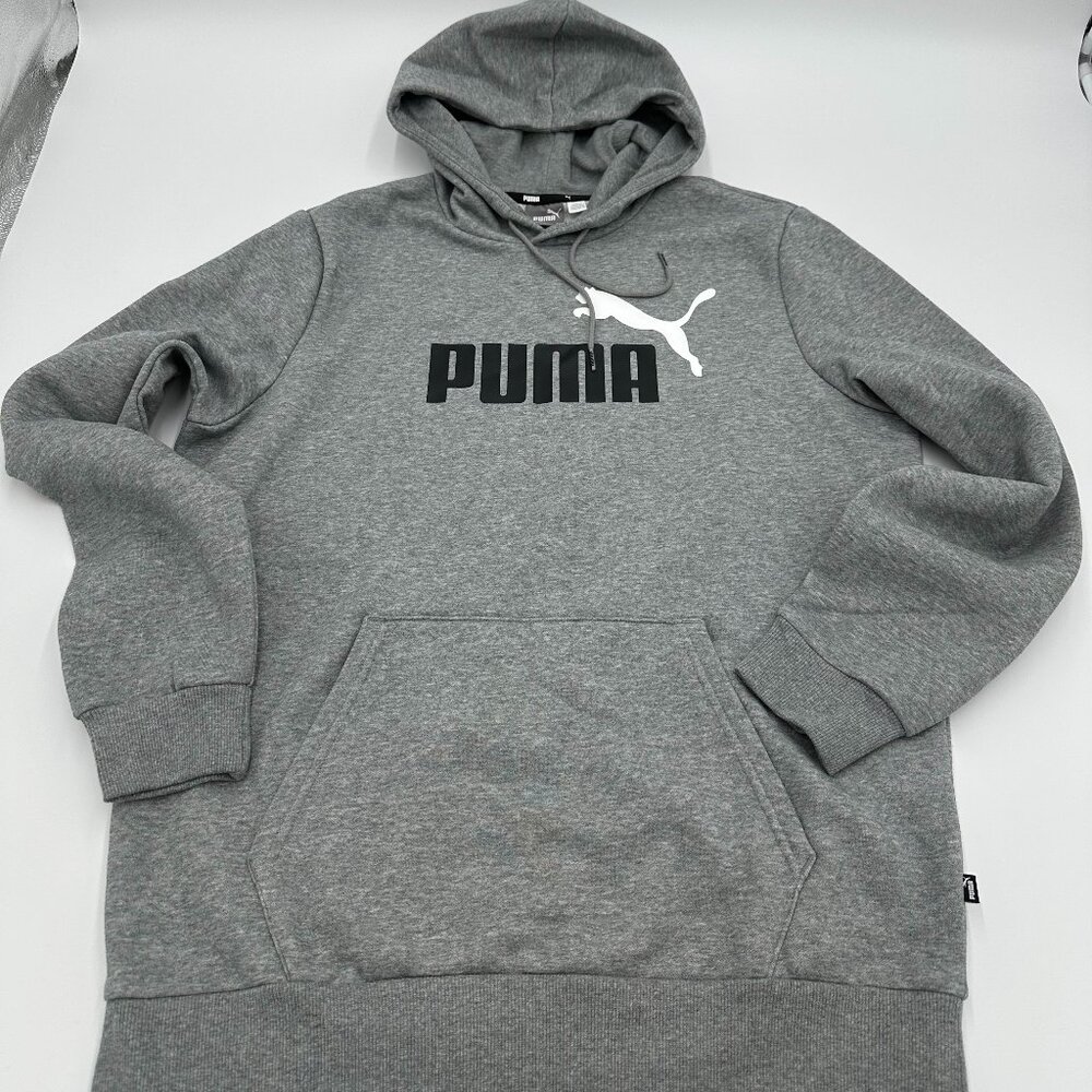PUMA Men’s Gray Hoodie Size L Logo Pullover Sweatshirt Sportswear